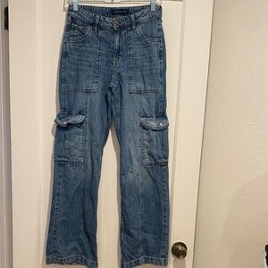 Aeropostale Light Wash Baggy Cargo Utility Jeans Size 0 Regular